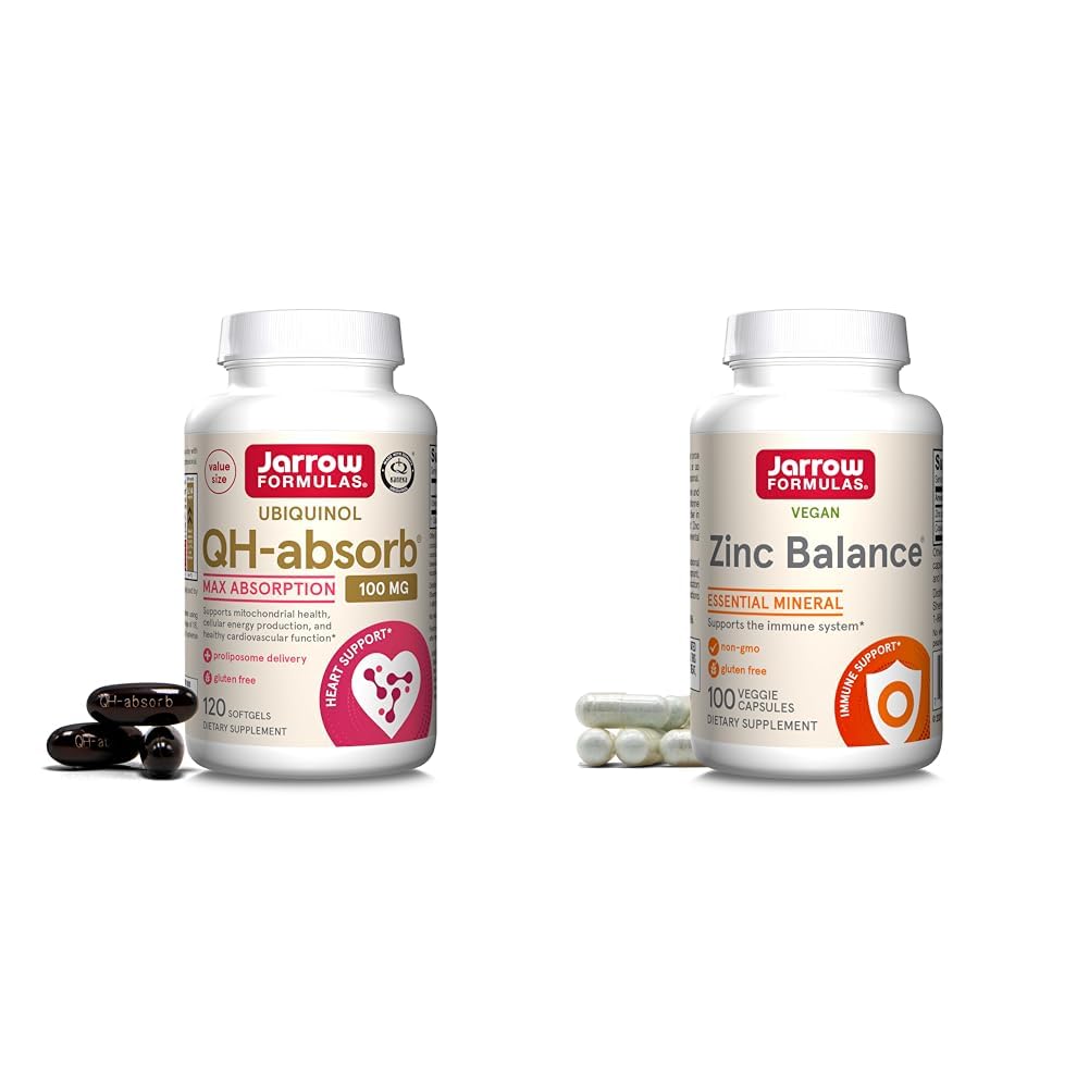 Jarrow Formulas CoQ10 Ubiquinol 100mg Cardiovascular Support & Zinc Copper 15:1 Ratio Immune Support - 120 Servings Softgels & 100 Veggie Caps