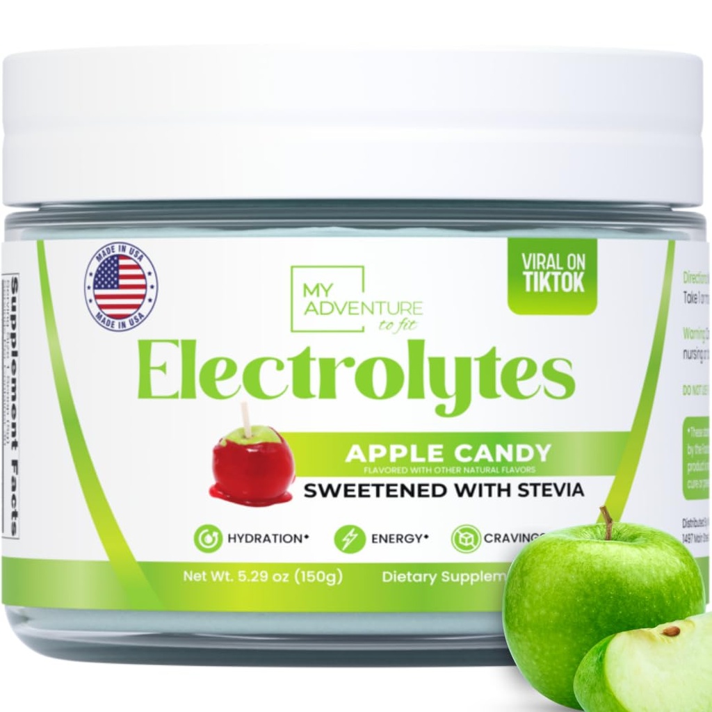 Zero Sugar - Apple Candy Electrolytes Powder - Forfriskende hydrering - Koffein Free Energy med alle naturlige ingredienser - Vegan, Keto, og Paleo - Sukker Free Electrolytes Drink Mix - med 30 Servering