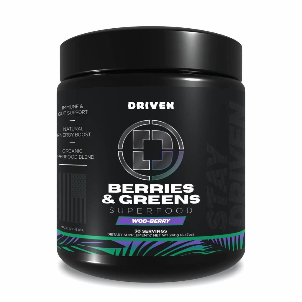 Driven B & G Berries & Greens Superfood Powder, 30 Servering - Organic Plant- baseret formel med Probiotika & fordøjelsesenzymer -Understøtter inddrivelse, sund fordøjelse, og immunfunktion