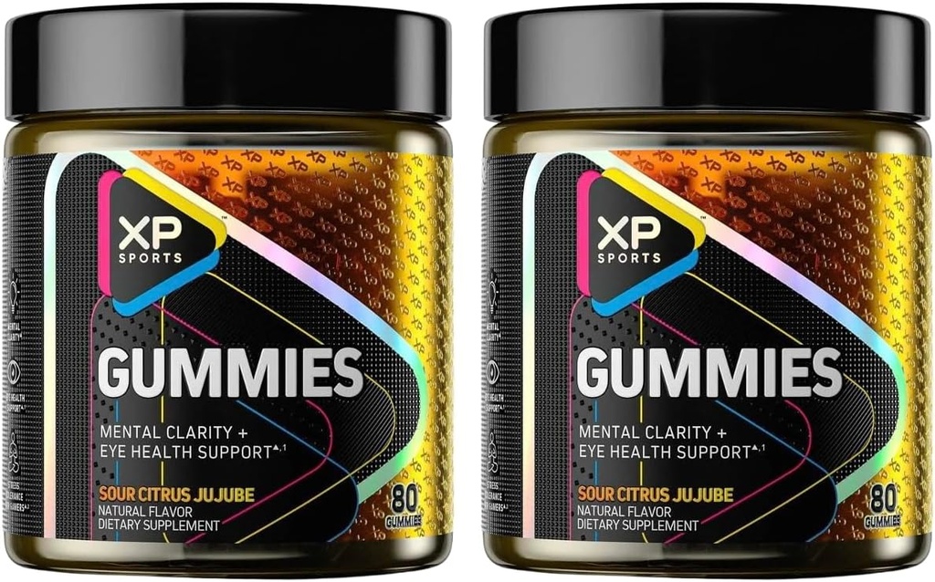 Performance Sports Gummies - Mental Clarity & Eye Health Support, Sour Citrus Jujube Flavor, Cognitive Focus & Vision Care Supplement, 80 Gummies (Pack of 2) 160 Total Gummies- 40 Servering