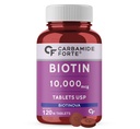 Carbamide Forte Biotin 10000mcg (High Potency) per Veg Tablet - Supports Hair Growth, Glowing Skin and Strong Nails - Biotinova (120 Tablets)