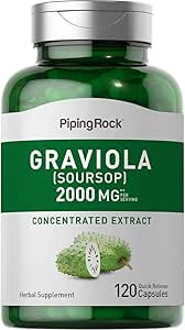 Piping Rock Graviola Soursop Kapsler er 124; 2000 mg er 124; 120 Tæller 124; Leaf Supplement 124; Koncentreret Urteekstrakt 124; Non- GMO, Gluten Free