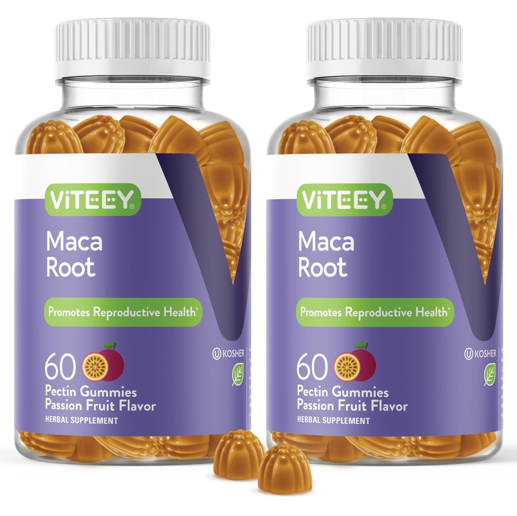 Viteey Black Maca Root Gummies - Drive, Passion & Energy Support - Black Maca Root til mænd og kvinder - Vegan, Gluten Free - 120 Greve