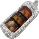 Bling Pill Organizer - Cute and Compact Pill Box for Purse - Stilfuld Pill Case med Sparkling Design - Rejsevenlig Medicine Holder -Slide ind / ud Design Pill Organizer (Sølv)