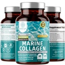 Premium Marine Collagen Dipeptider med Hyaluronsyre, C-vitamin, Theaflavin og kobber, Collagen supplement til kvinder og mænd for strålende hud, hår og negle, gluten fri og ikke-GMO, 120 Veg Caps