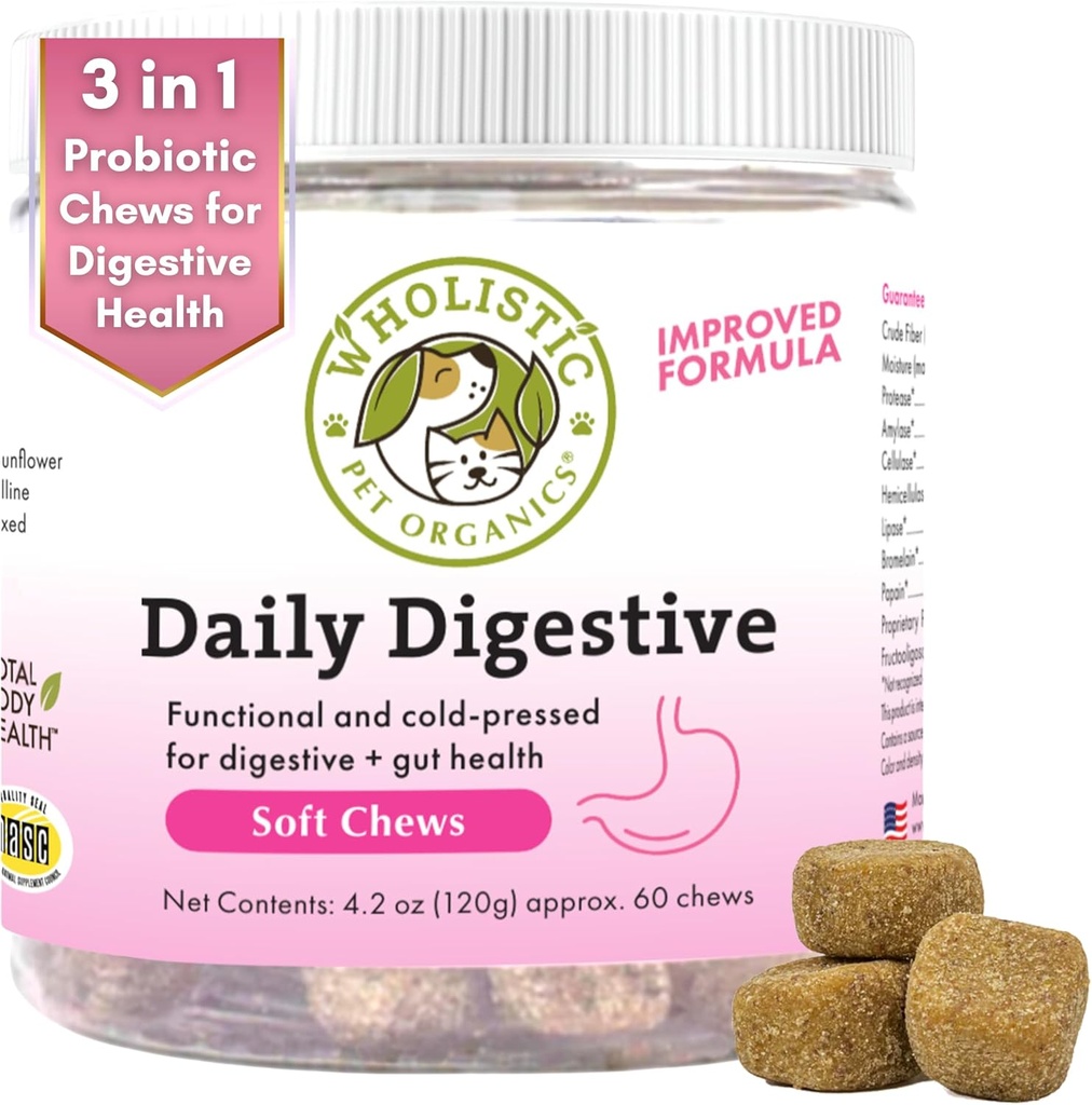 Wholistic Pet Organics: Probiotiske tykkelser for hunde fordøjelsessygdomme - 60 Greve - Hundeprobiotika og fordøjelsesenzymer - Støtte Gut Health Immunsupplement Forebyggende hunde fordøjelsesproblemer