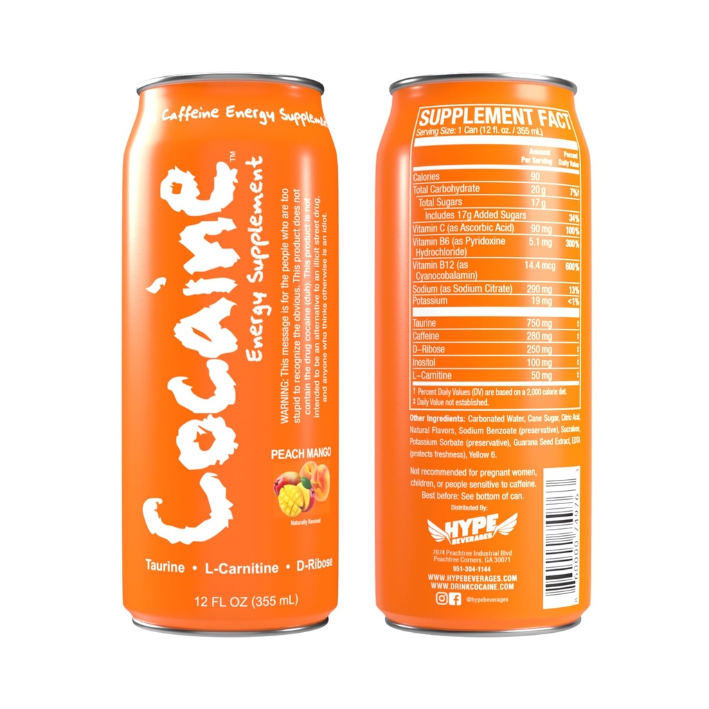 Hype Beverages Pre Workout Energy Drink – Sugar Free Energy Drink with 280mg Caffeine, 750mg Taurine, Vitamin C B6 B12 & L-Carnitine | Natural Peach Mango Flavor | Healthy Energy Drink for Men & Women | 12 oz Cans, Pack of 12