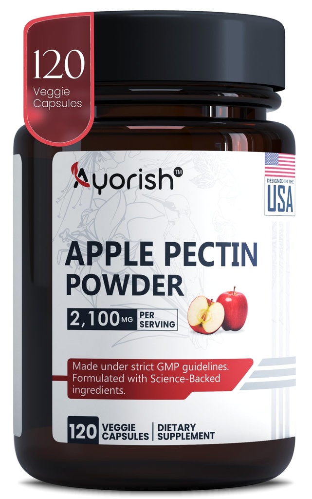 Ayorish Apple Pectin Capsules 2100mg 120 Count Apple Pectin Powder Plant Based Dietary Fiber Pectin Extract Vegan Non GMO