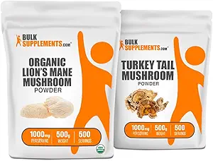 BulkSupplements Organic Lions Mane Mushroom Extract + Tyrkiet Tail Mushroom Extract Bundle