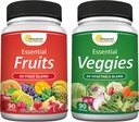 aSquared Nutrition Fruits and Veggies Supplement - 90 Veggie & 90 Fruit Capsules - Superfood Vegetable Greens Vitamins Pills - Nature's Super Food Alternative to Powder & Gummies