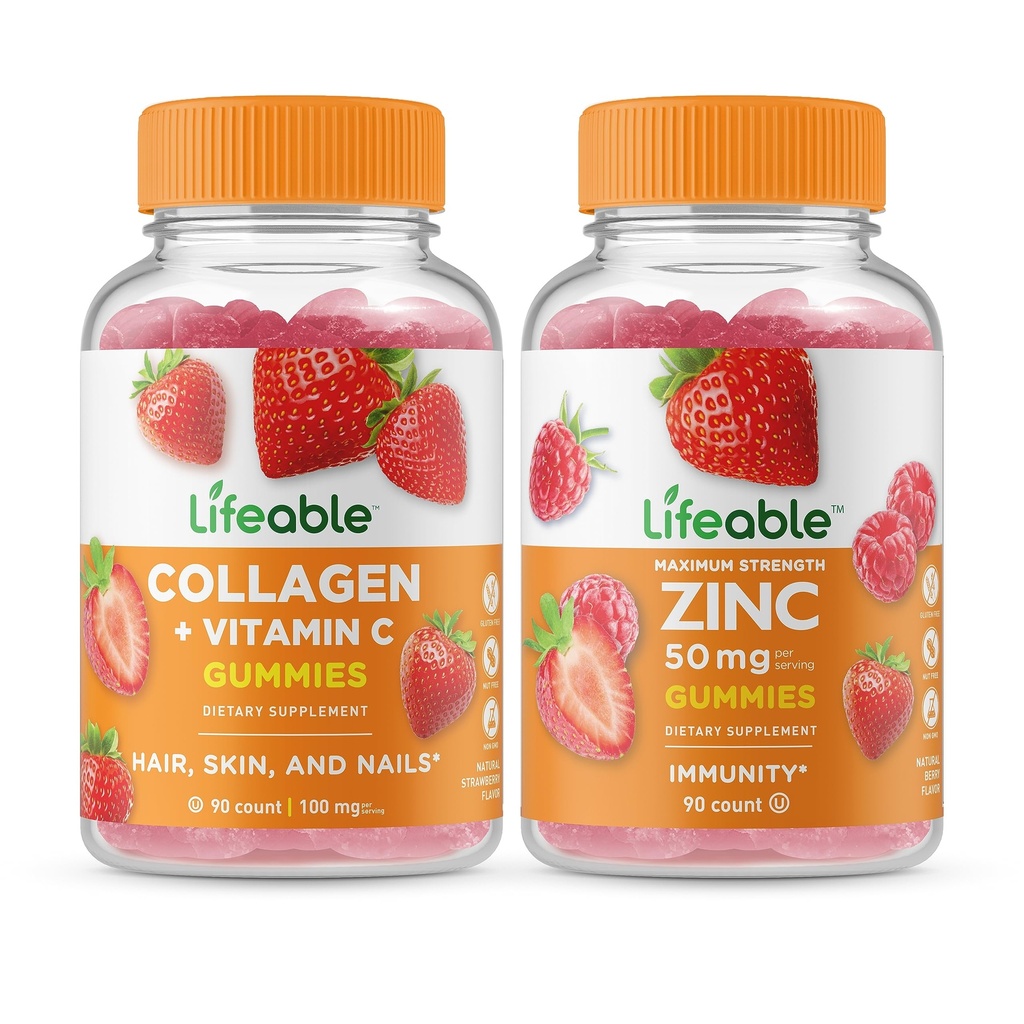 Levende Collagen & C-vitamin + zink 50mg, Gummies Bundle - Great Tasting, Vitamin Supplement, Gluten fri, GMO fri, Chewable Gummy