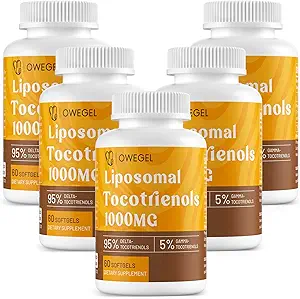 Liposomal tocotrienoler 1000mg - Høj biotilgængelighed Vitamin E Tocotrienoler Kosttilskud, 95% Delta & 5% Gamma Tocotrienol kapsler Support Hud, Knogler, Antioxidant, 300 Softgel