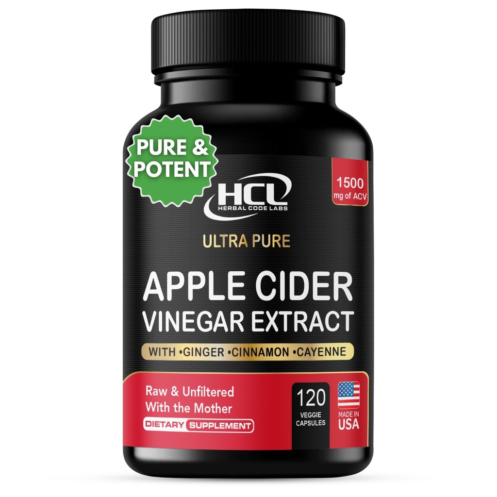 Apple Cider Vincipe Capsules 1500 mg Extract with The Mother - Extra Strength Raw Apple Cider Pills w Ginger Cayenne Cinnamon - Natural Detox Potent Dissestion Cleansing System ACV Supplement