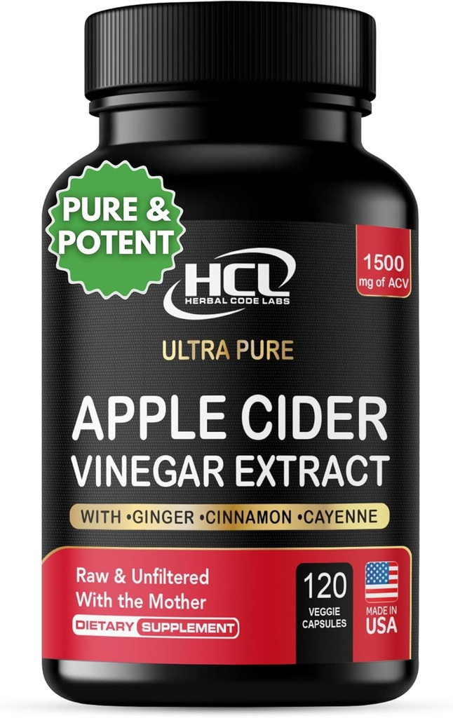 Apple Cider Vincipe Capsules 1500 mg Extract with The Mother - Extra Strength Raw Apple Cider Pills w Ginger Cayenne Cinnamon - Natural Detox Potent Dissestion Cleansing System ACV Supplement