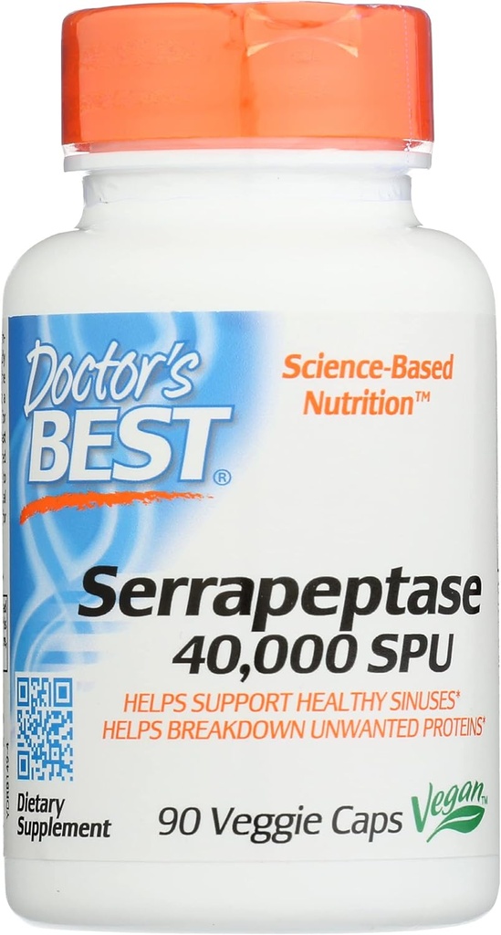 Læger Bedste Serrapeptase 40.000 SPU, Non- GMO, Vegan, 90 Veggie Capsule (pakke med 1)