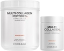 Codeage Multi Collagen Protein Capsules & Multi Collagen Protein Powder Bundle 124; Multi Collagen Pills, Collagen Typer I, II, V & X, 90 Greve Beeg 124; Multi Collagen Peptider - Pure, Hydrolysed, 20 oz