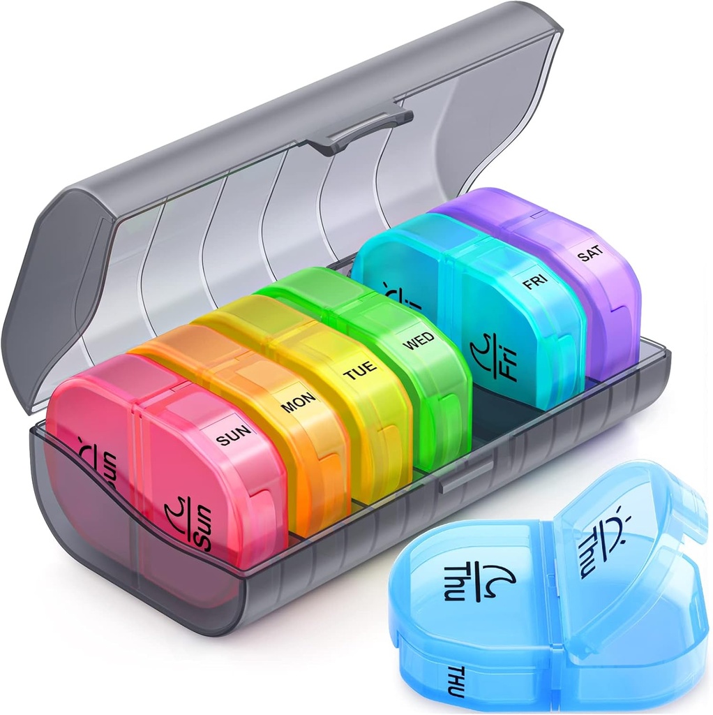 Ugentlig Pill Organizer 2 gange om dagen, ZIKEE AM PM Pill Box med 7 Aftagelig Pill Case, BPA- Free & Portable 7 dag Pill Organizer med stor opbevaring til at holde medicinering, vitaminer og fiskeolier