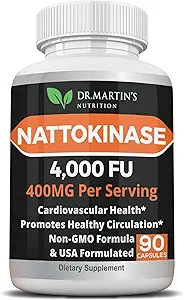 Pure 4. 000 FU Nattokinase Supplement: 124; 400mg Autentisk japansk Nato Extract: 124; for cardiovaskulær & Heart Health, blodcirkulation: 124; Hjælper med at opretholde sund blodgennemstrømning: 124; Immunsystemet: 124; 90 Kapsler