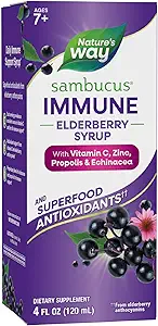 Nature 's Way Sambucus Elderberry Immunsyrup, Elderberry ekstrakt C-vitamin og zink med Propolis & Echinacea til immunstøtte *, Gluten Free, Vegetar, 4 Fl Oz