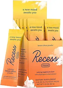 Recess Mood Powder, Calming Magnesium L- Threonate Blend med Passion Flower, L- Theanin, Electrolytes, Magnesium Calm Support Powder Supplement - Lemon Citrus Pack med 10