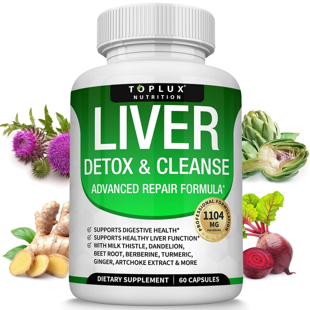 Lever Cleanse Detox & Reparation Formel Lever Detox Supplement - Mælk tidsel med Mælkebøtte, Artiskok, Gurkemeje, Beet Root, Gurkemeje & mere til Natural Fast Herbal Cleansing Non- gmo Vegan 60 Kapsler