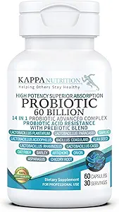 KAPPA NUTRITION Probiotisk 60 milliarder CFU 14 i 1 Formel med Prebiotika & Acidophilus for kvinder, mænd og voksne, Hylde Stabil, Acid resistent, Natural Supplement 60 Kapsler.