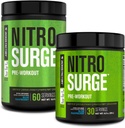 Jacked Factory NITROSURGE Pre Workout Supplement - Energy Booster, Instant Strength Gains, Clear Focus & Intense Pumper - NO Booster & kraftfuld Preworkout Energy Powder - 90 Servering, Blå Hindbær