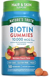 Nature 's Truth Biotin Gummies Yeap 124; 10000mcg Yeap 124; 50 Greve 124; Vegan, Non- GMO & Gluten Free Supplement Meap 124; Peach Flavor