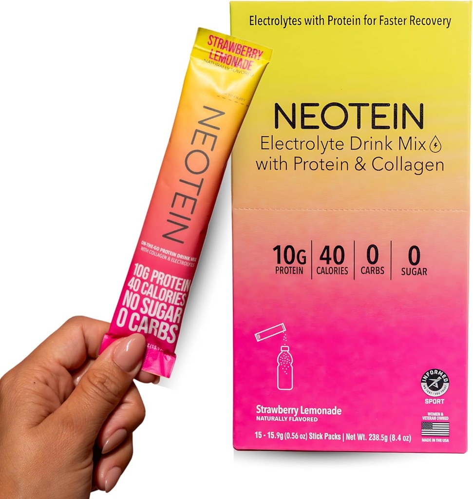 NEOTEIN: Electrolyte Powder Packets, Protein Powder with 10g Protein & Collagen Note 124; Hydration Packets - Zero Sugar, NO Fillers, NO Carbs