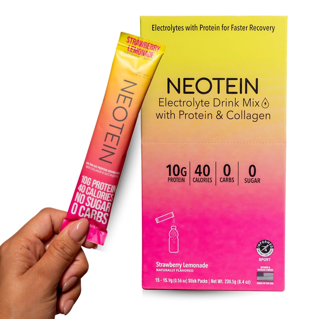 NEOTEIN: Electrolyte Powder Packets, Protein Powder with 10g Protein & Collagen Note 124; Hydration Packets - Zero Sugar, NO Fillers, NO Carbs