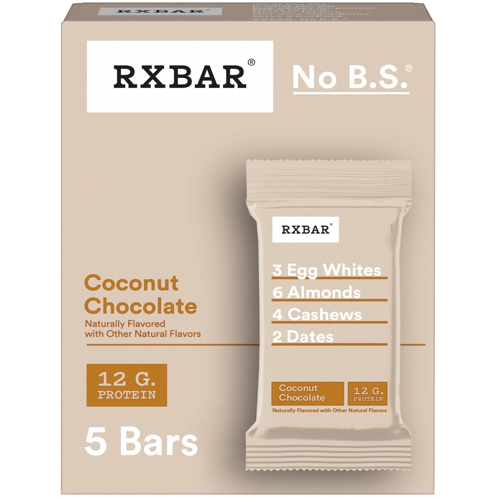 RXBAR Protein Bars, 12g Protein, Gluten-Free, Snacks, Coconut Chocolate, 9.1oz Box (5 Bars)
