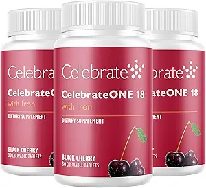 Celebrate Vitamin CelebrateONE 18 Chewables, 18mg Jern - En gang daglig Bariatric Multivitamin, Essential Vitamin & Minerals - Gastric bypass & Sleeve Gastrectomy Supplement - Black Cherry (90 tabletter)