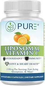 PURE Liposomal C-vitamin kapsler, 2100 mg, Solsikke Lecithin, 180 kapsler, 60- dages forsyning, Premium Wellness supplement