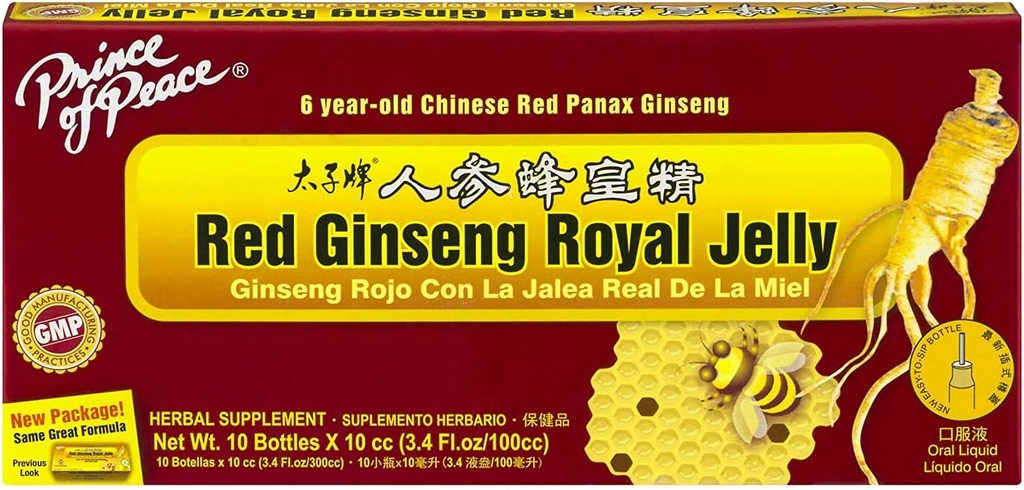 Prince Of Peace Red Ginseng Royal Jelly, 10 flasker, 0,34 fl. oz. Hver â €"Energy Boosting Supplement â €" Ginseng Shots to Go â €"Support The Bodyâ €™ s Energisystem, 0,34 Fl Oz (Pack of 10)