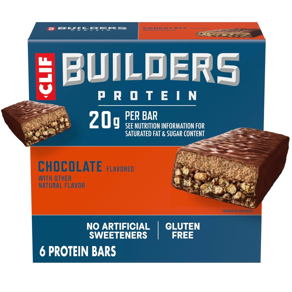 CLIF BUILDERS Protein Bars - Chocolate Flavor - 20g Plant Based Protein - Gluten Free - Non-GMO - Low Glycemic - No Artificial Sweeteners - 2.4 oz. (6 Pack)