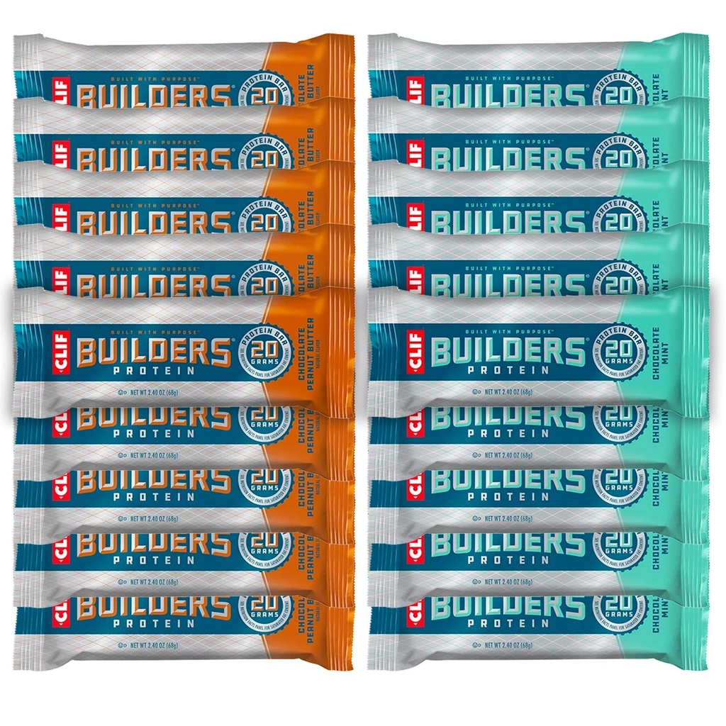 Clif Bar - Builder's Protein Bar Variety Pack, 20g of Protein (Chocolate Mint & Chocolate Peanut Butter) - 18 Count