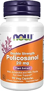 Now Foods Supplements, Policosanol 20 mg, Double Strength, Blend of Long- Chain Fat alkohols (LCFA) Afledt fra Sugar Cane, 90 Veg Capsules