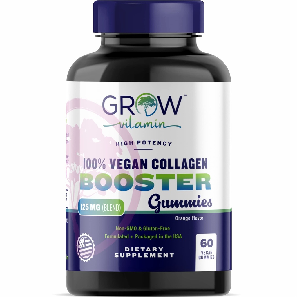 grow vitamin Collagen Booster Gummy Bears – Hair, Skin, Nails & Joint Support – USDA Organic, 100% Vegan & Non-GMO – Strawberry Flavored, 60 Vegan Gummies