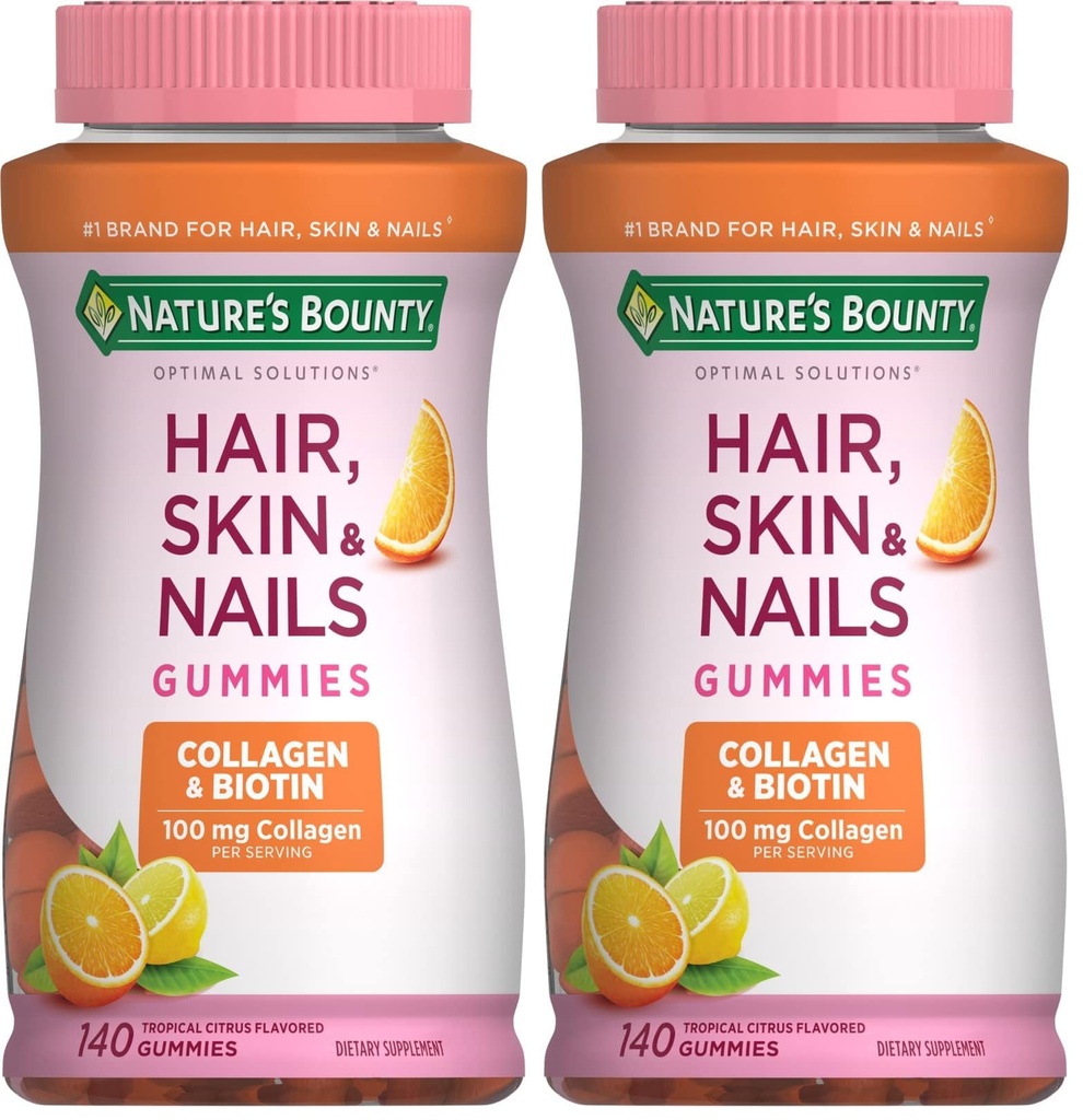Nature's Bounty with Biotin and Collagen, Citrus Gummies, 140 Ct (Pack of 2)