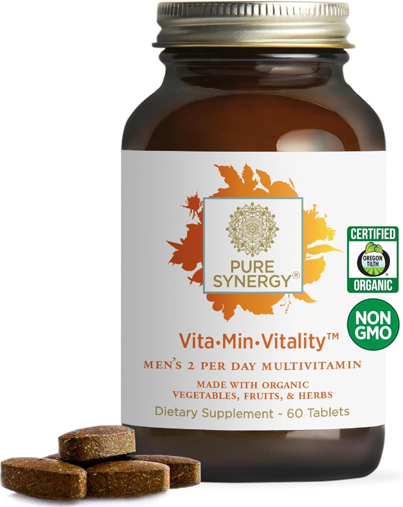 PURE SYNERGY Vita · Min · Vitality Measures 124; Natural Multivitamin for mænd Measures 124; Mænds Daily Multivitamin Made with Organic Whole Foods Measures 124; for Energy, Stress, og immunforsvar (60 tabletter)