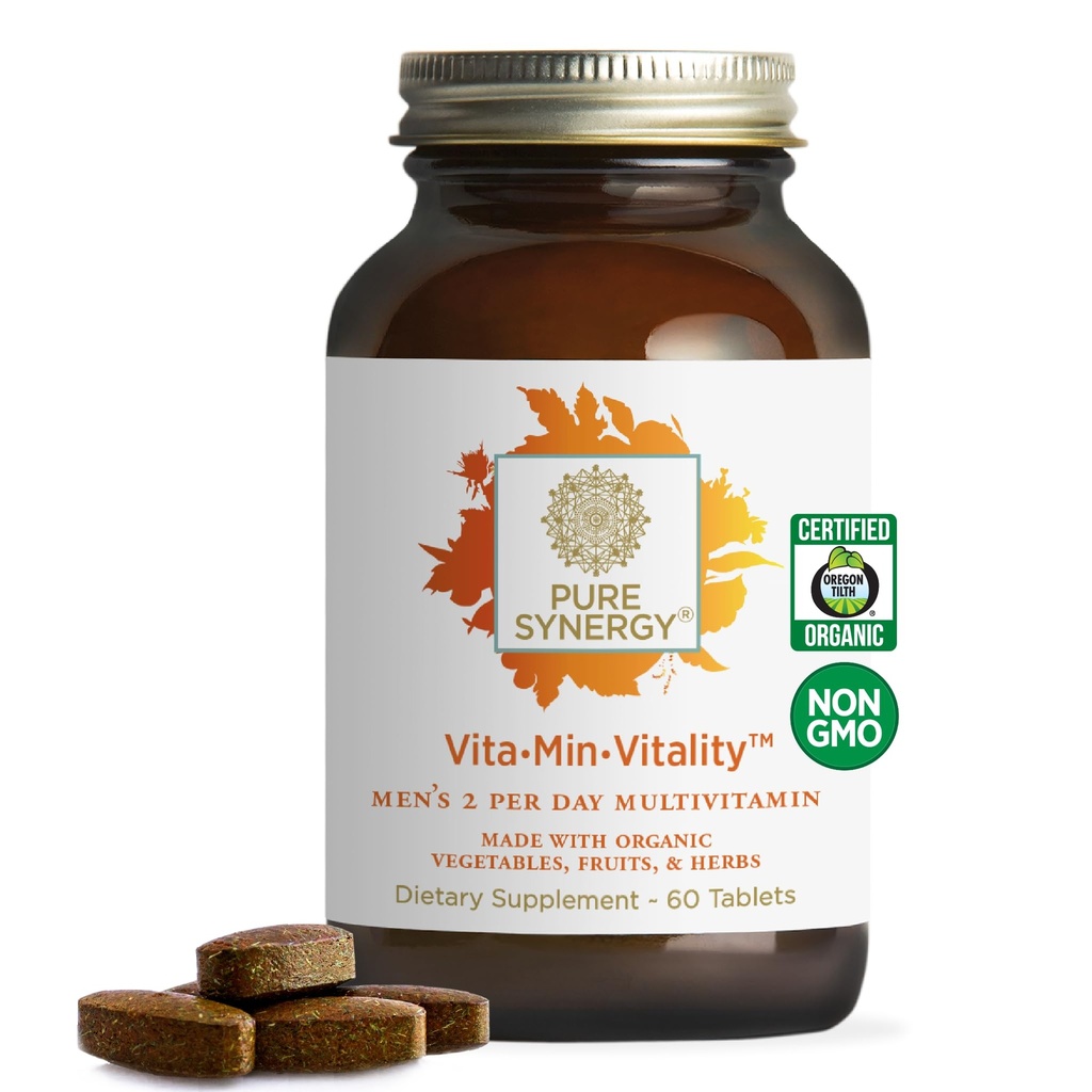 PURE SYNERGY Vita · Min · Vitality Measures 124; Natural Multivitamin for mænd Measures 124; Mænds Daily Multivitamin Made with Organic Whole Foods Measures 124; for Energy, Stress, og immunforsvar (60 tabletter)