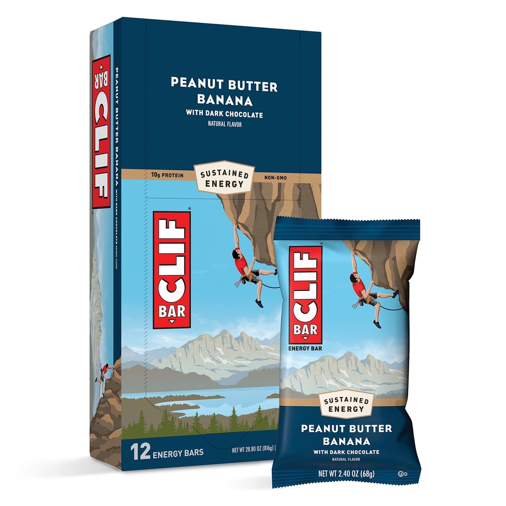 Clif Bars - Energy Bars - Peanut Butter Banana Dark Chocolate - Made with Organic Oats - Plant Based Food - Vegetarian - Kosher (2.4 Ounce Protein Bars, 12 Count) Packaging May Vary