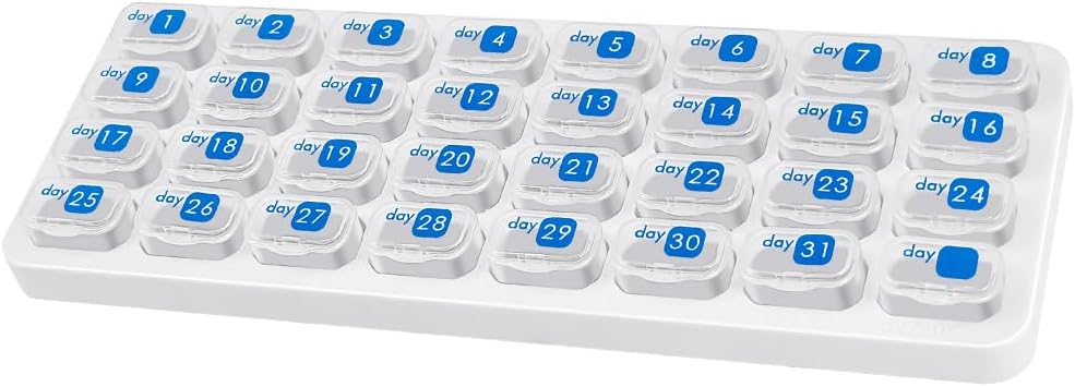Månedlig Pill Organizer, Stor rejse Pill Box 31 Dag, Daily Pill Case, Pill Holder Container for Vitamin, Medicin, tillæg, Fish Oil, Clear