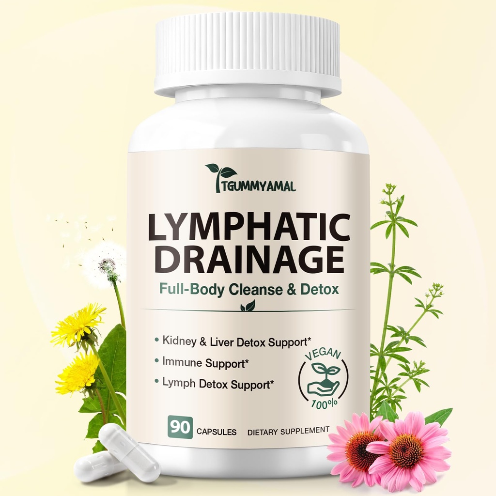 26-in-1 Lymphatic Drainage Supplements - 45 Day Supply, 600mg Echinacea & Dandelion, Lymphatic Drainage Capsules for Immune Health, Daily Lymphatic Wellness, Kidney & Liver Detox Support, 90 Capsules