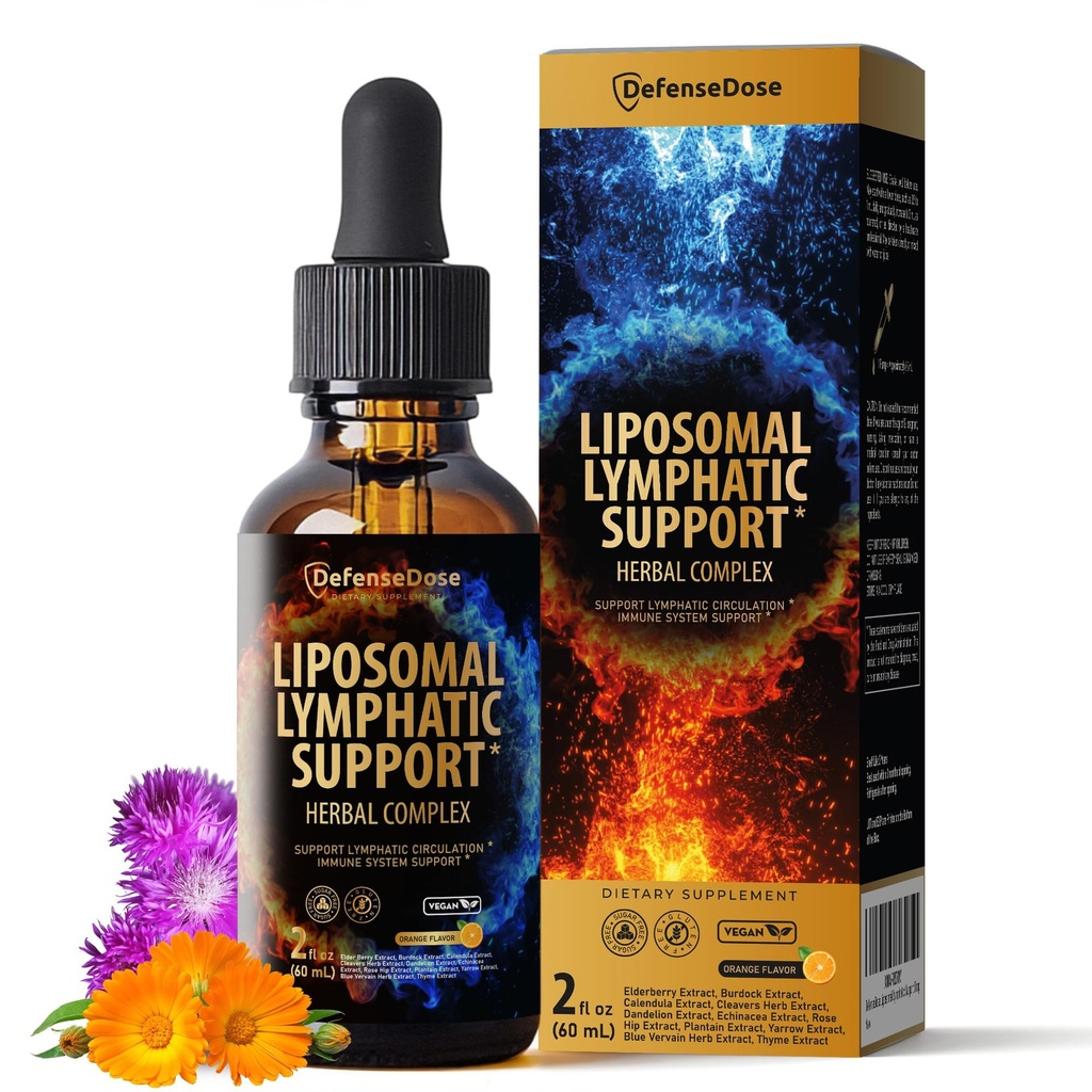 Liposomal Lymphatic Drainage Liquid Drops - Natural Lymph System Cleanse & Detox Immune Support with Echinacea Elderberry Dandelion Burdock - Alcohol Free Lymphatic Node Herbs Supplement