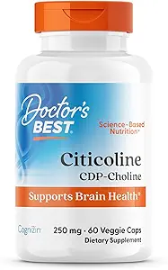 Doctor 's Best Citicoline CDP- Cholin, Understøtter Brain Health, Non- GMO, Gluten Free, Soy Free, Vegan 60 Veggie Caps