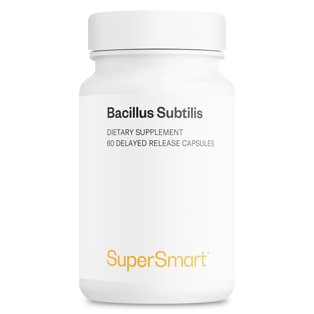 Supersmart - Bacillus Subtilis 3 Millioner CFU per dag (høj potens) - Spore Probiotisk Supplement Note 124; Non- GMO & Gluten Free - 60 DR kapsler