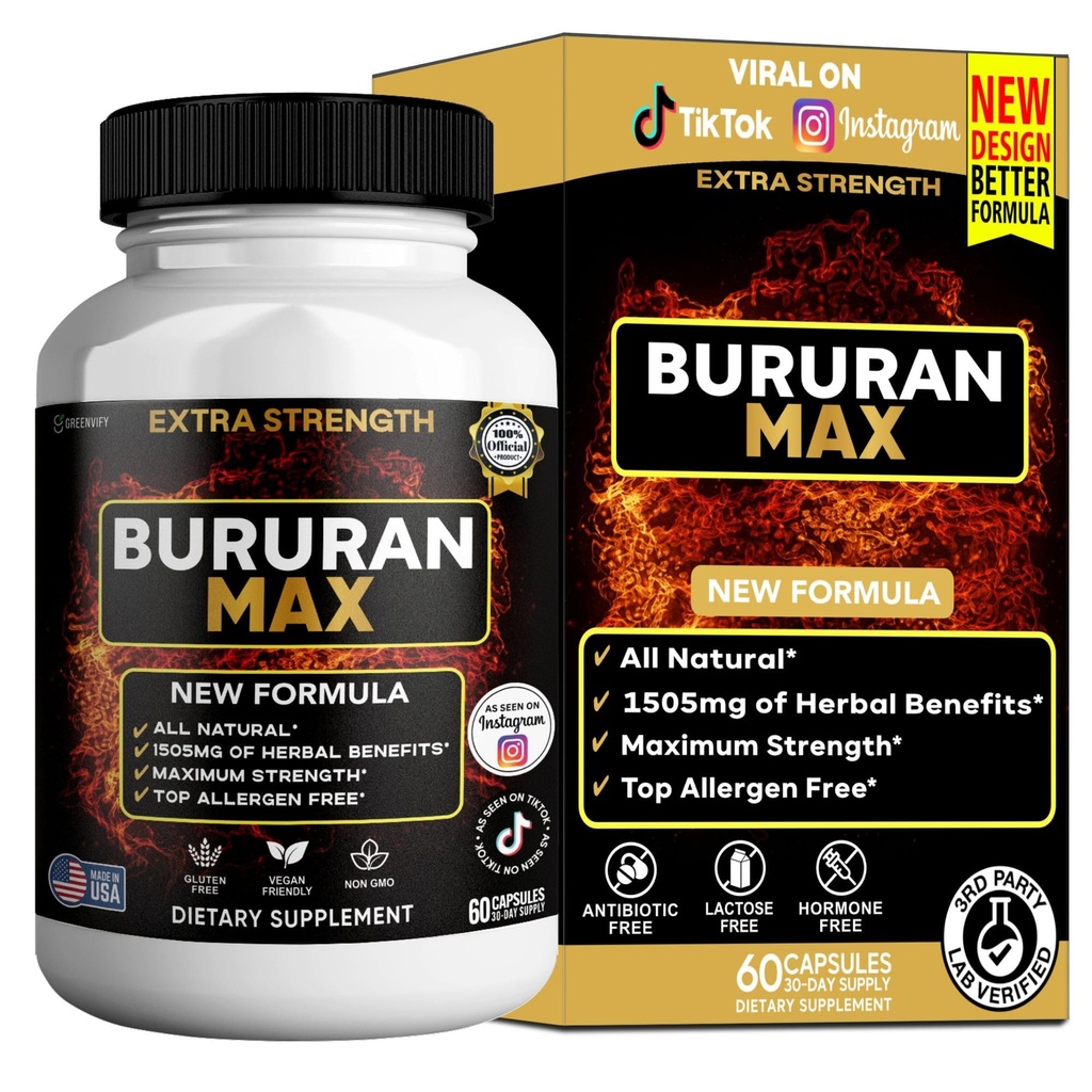 Bururan Max, Organic Maca Root Supplement, Black Pepper, 60 Capsules, 30 Day Supply (1)