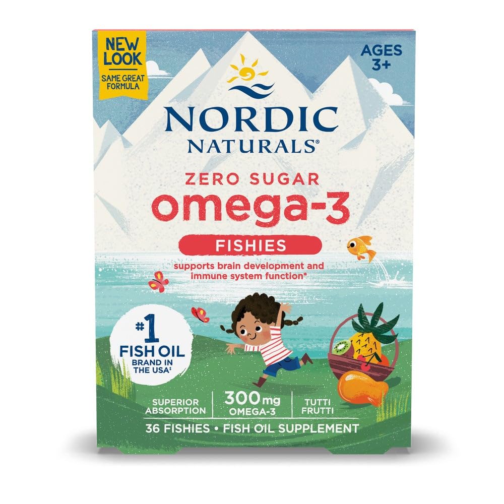 Nordic Naturals Nordic Omega-3 Fishies, Tutti Frutti - 36 Fishies - 300 mg Total Omega- 3s med EPA & DHA - Sund hjerne, Mood, Vision & Immunsystem - Non-GMO - 36 Servering