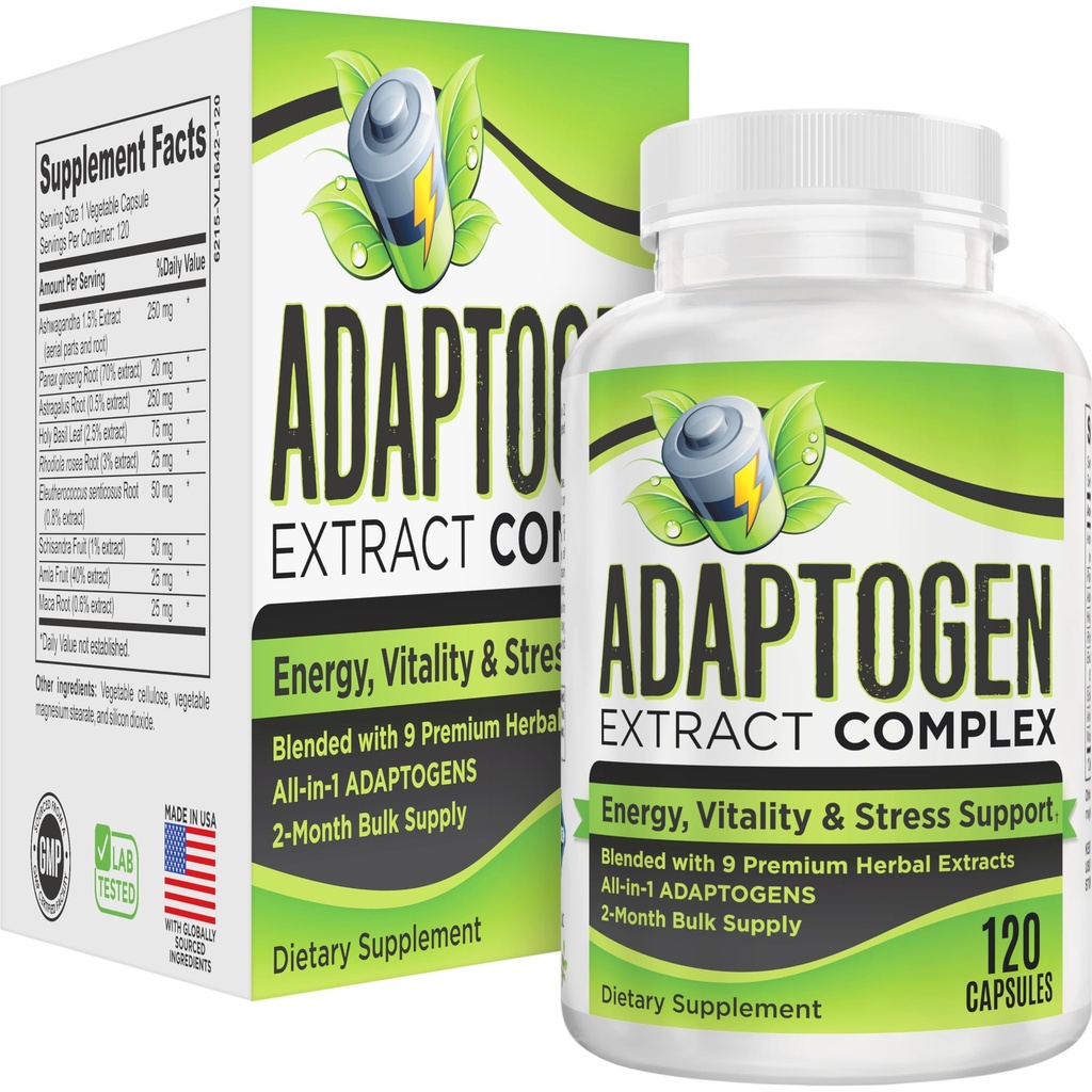 2-Month Adaptogens Extract/Complex 9-in-1 | Adaptogenic Formula | Men & Women | Adaptogen Supplements | 120 Capsules